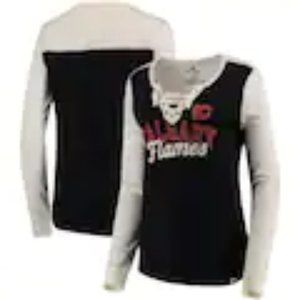 Women's NHL Calgary Flames Black/White Lace Up Long Sleeve Shirt XL NIP